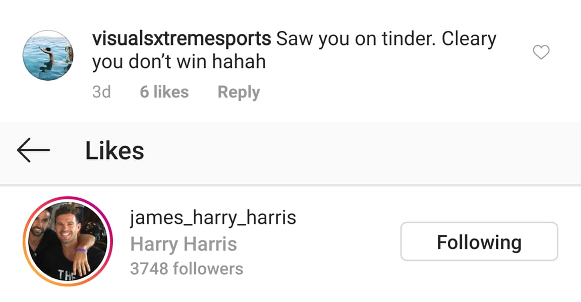 Harry has pretty much confirmed he doesn't win The Bachelorette, by liking this comment about already being back on Tinder