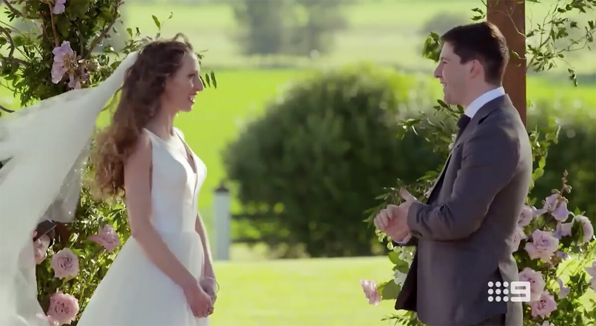 He also appeared nervous around wife Belinda at their wedding