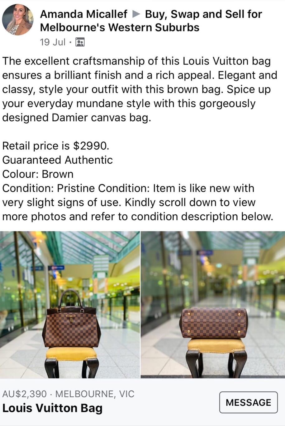 MAFS' Amanda Micallef listed her designer bags for sale on Facebook in July