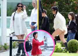 Kourtney Kardashian spends quality time at a hobby farm with her family before dinner at The Joey and a walk on the beach; Film crew documents her every move.